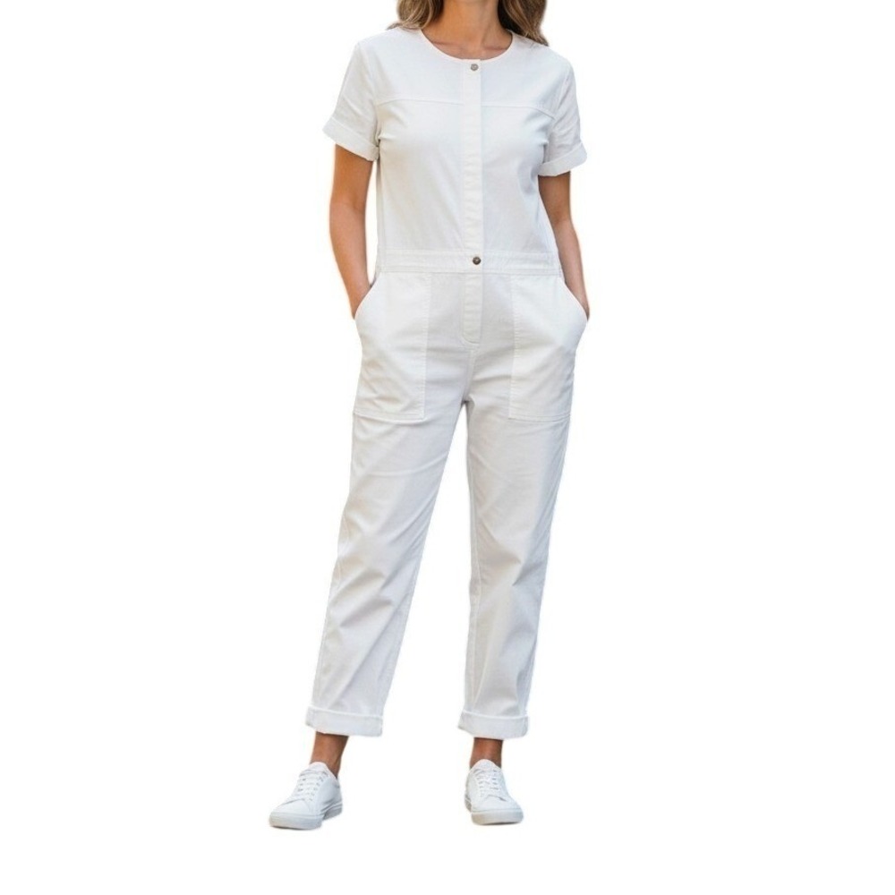 sweaty betty agile boiler suit utility jumpsuit sz small white short sleeve